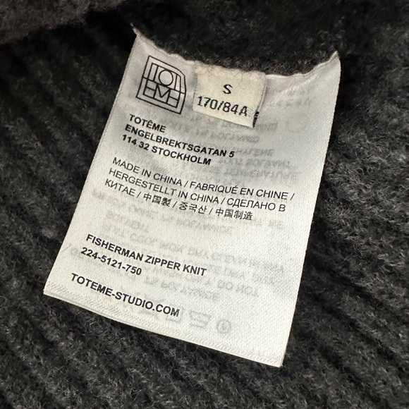 Toteme fisherman zipped wool blend roll neck sweater dark gray melange oversized - Picture 10 of 10